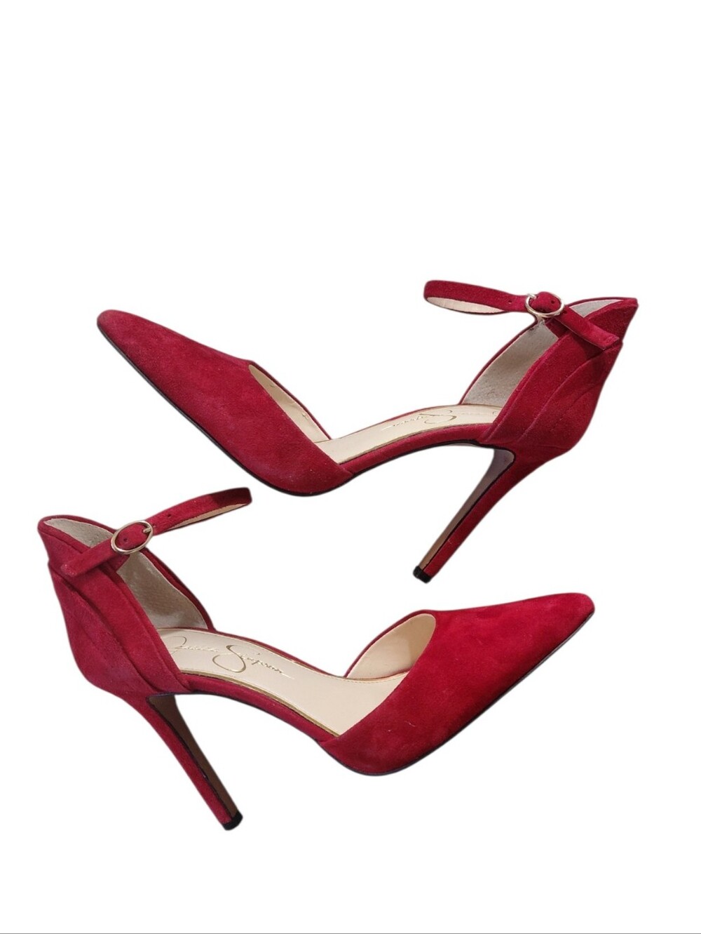 Jessica Simpson Red Suede Pointed Toe Ankle Strap Heels Size 7